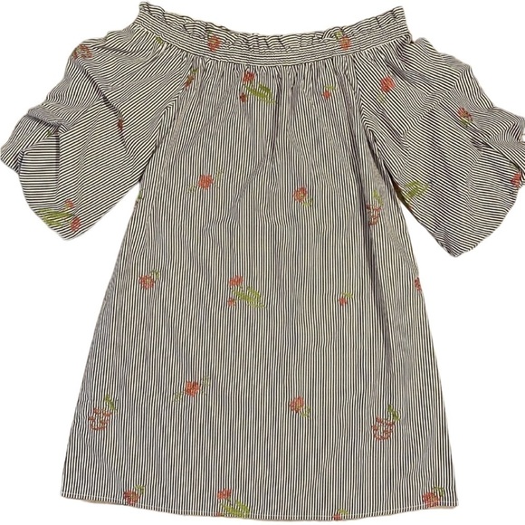 Le Lis Size Medium Striped Off Shoulder Ruffle Sleeve Embroidered Mini Dress - Picture 2 of 9